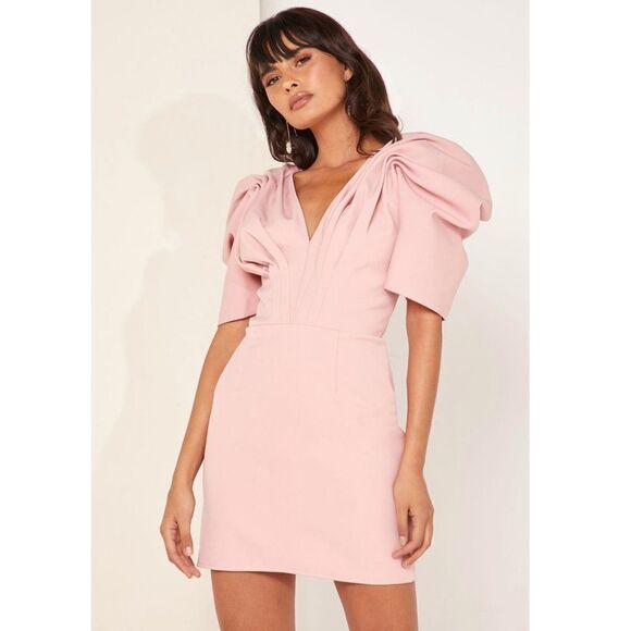 NEW Asos C/MEO On The Level Mini Dress Puff Sleeve Pink Small - Picture 2 of 12